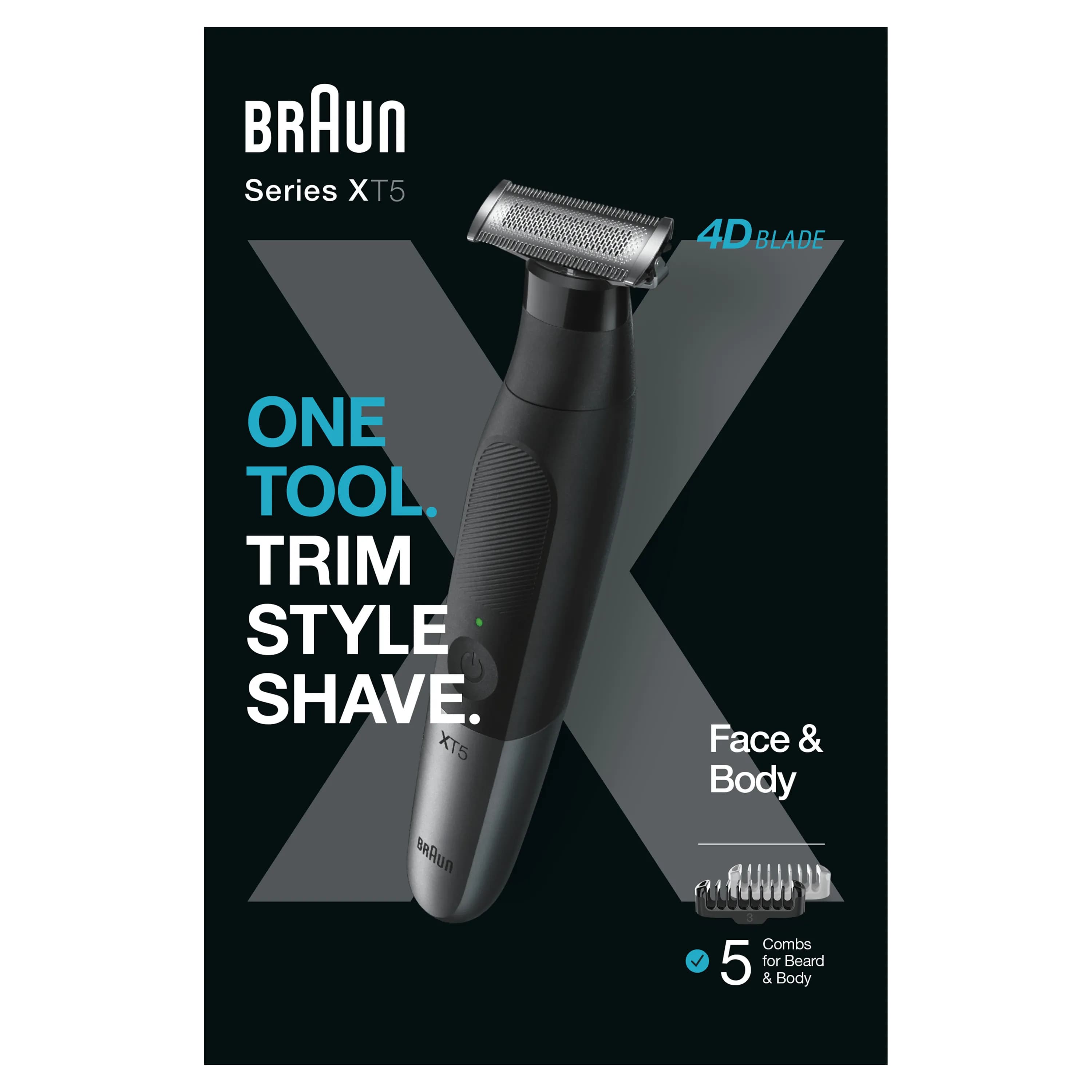 Braun Series XT5 -trimmeri, body groomer ja parranajokone