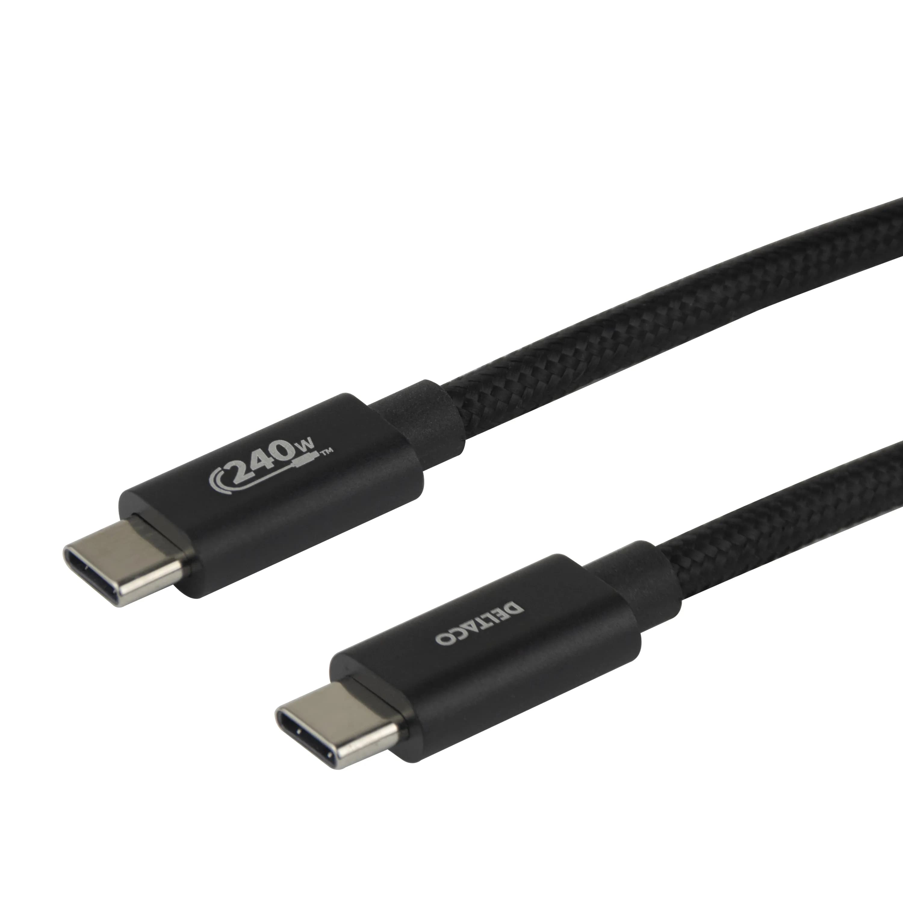 Deltaco USBC-2111 USB-C -kaapeli, 240 W, 1 m, musta