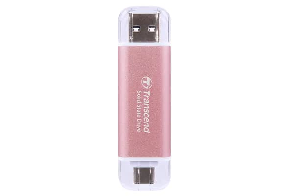 Transcend ESD310P 512 Gt USB-C/USB-A -ulkoinen SSD, kannettava, laitteistosalaus, salasanasuojaus, vaaleanpunainen