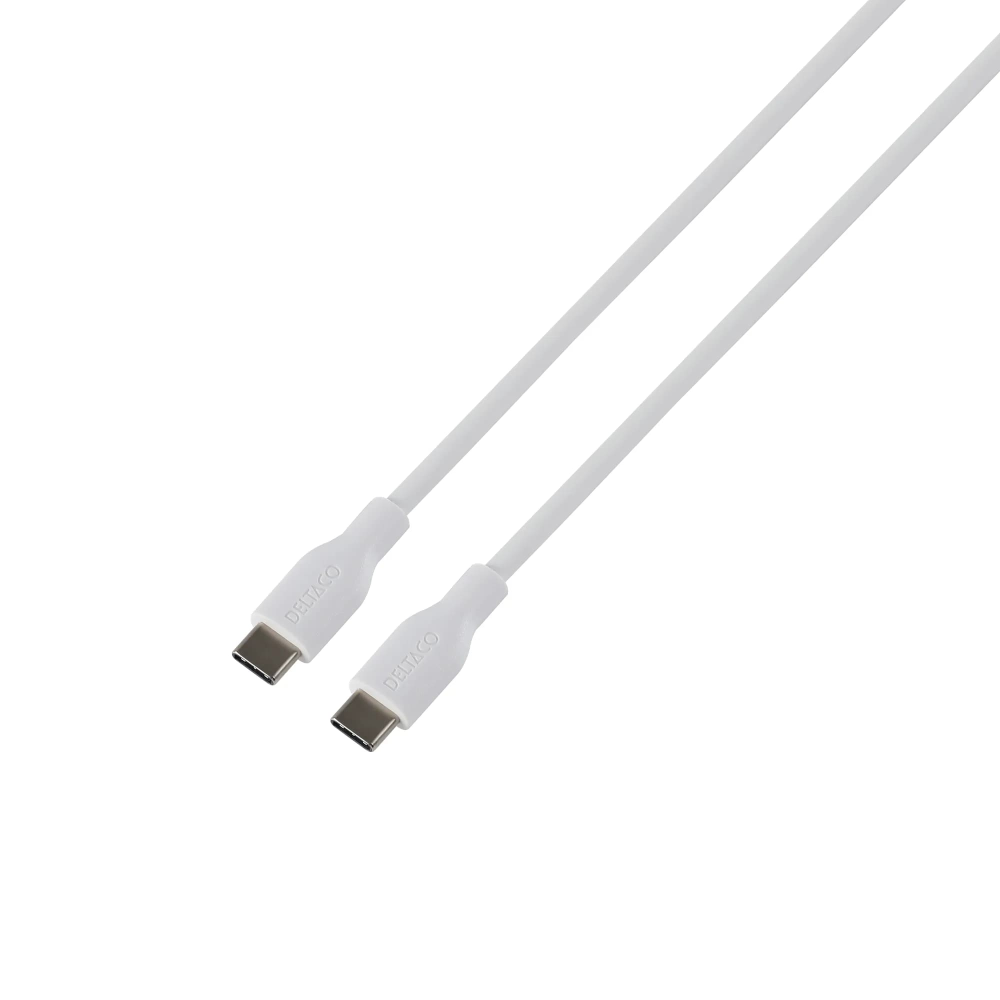Deltaco USB-C -kaapeli, 60 W, 1,5 m, valkoinen