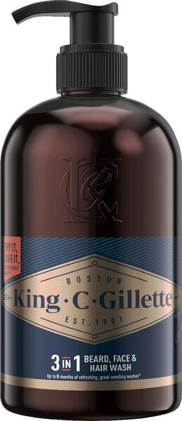 Gillette King C. Gillette 3-in-1 -parta-, kasvo- ja hiuspesu, 350 ml