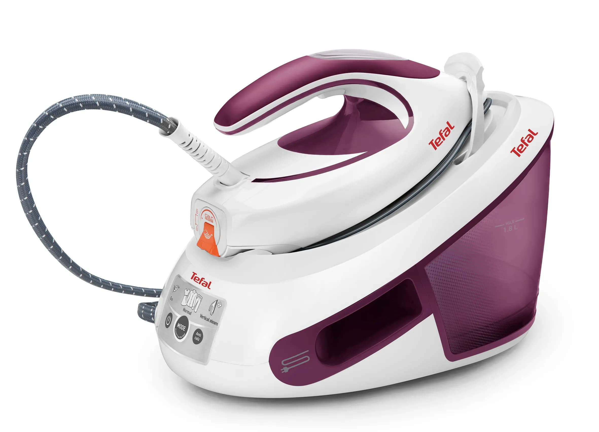 Tefal Express Anti-Calc SV8054E0 -höyrysilityskeskus, 2800 W, 6,2 bar, 1,8 l, violetti/valkoinen