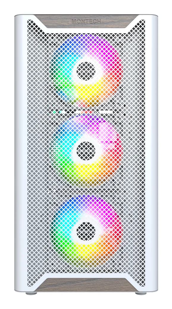 MONTECH XR Wood -miditornikotelo ikkunalla ja RGB-valaistuksella, valkoinen