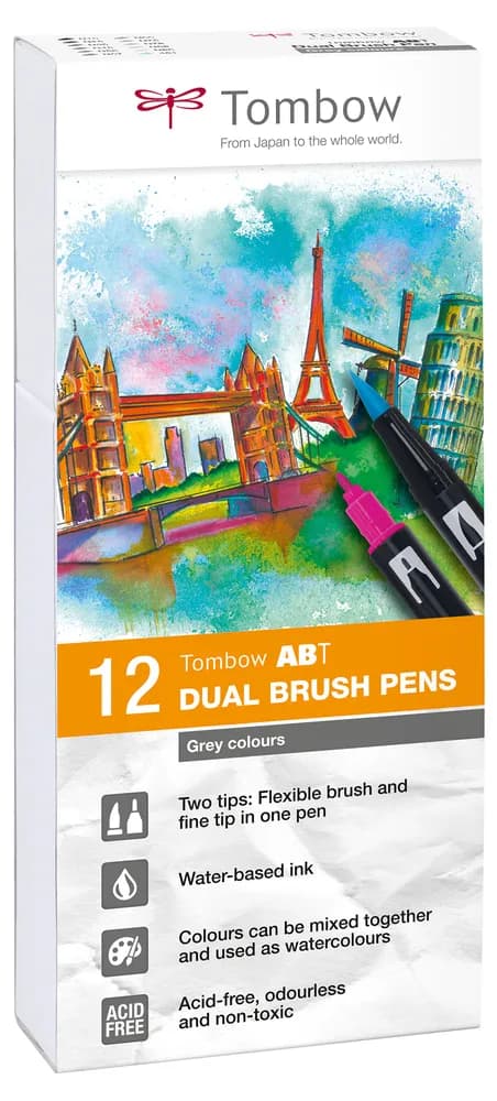 Tombow ABT Dual Brush 12P-3 Grey colours (12)