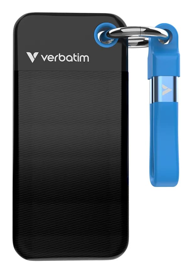 Verbatim Pocket SSD 2 Tt USB 3.2 Gen 2 (USB-C) -ulkoinen SSD, kannettava, iskunkestävä, musta/sininen