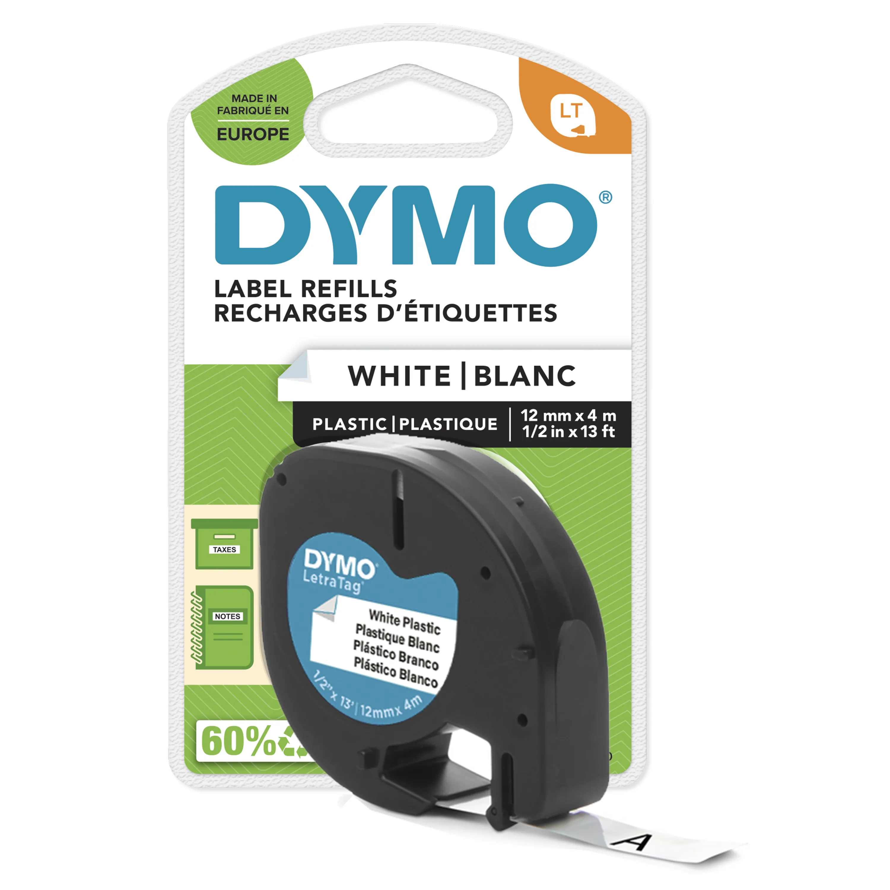 Tape LetraTag plastic 12mmx4m white