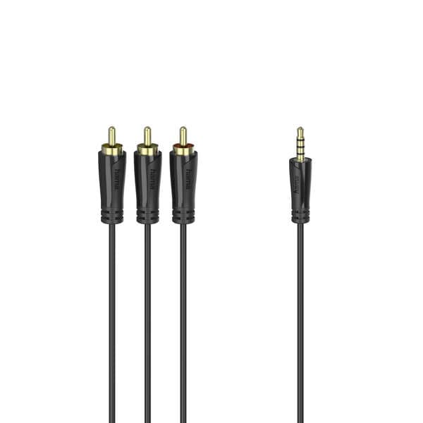 Hama 3,5 mm – 3x RCA, kullattu -audiokaapeli, 1,5 m, musta