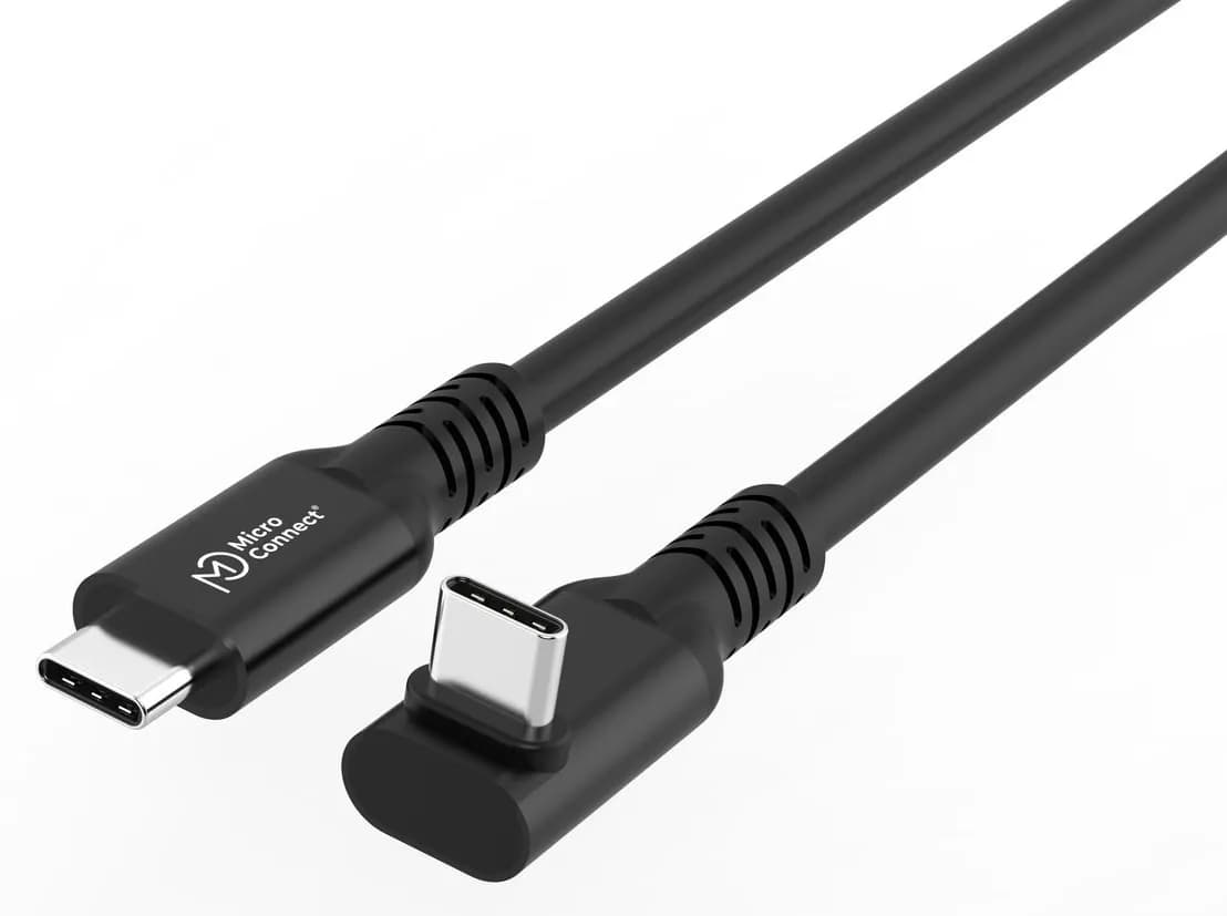 MicroConnect USB 3.2 Gen 2x2 Premium USB-C -kaapeli, kulma, 100 W, 0,25 m, musta