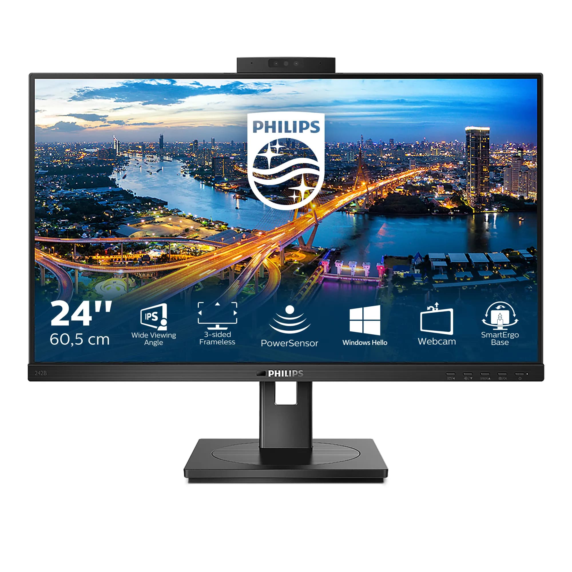 PHILIPS 242B1H 24" Full HD, IPS -näyttö, webkamera ja USB-keskitin