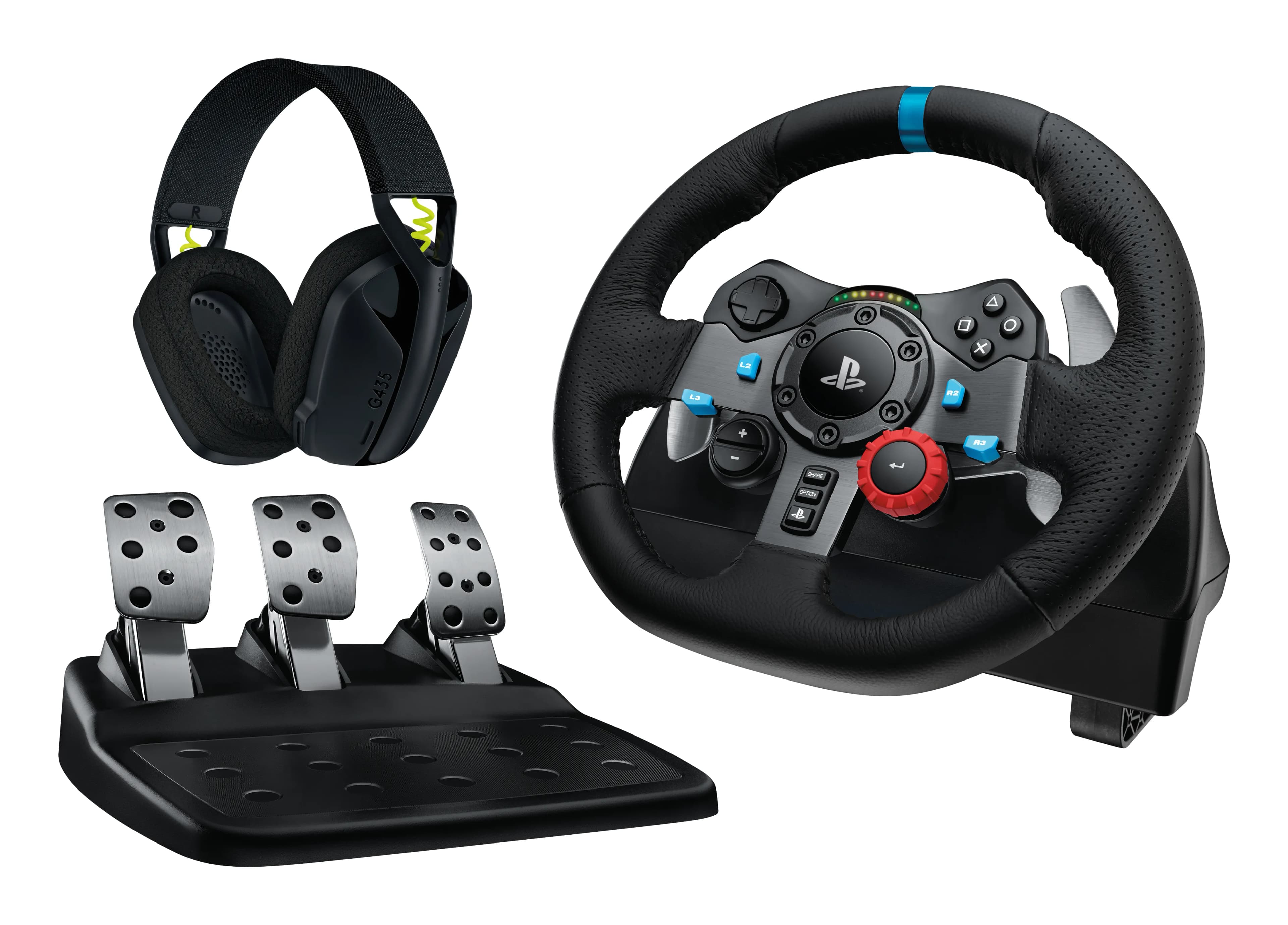 Logitech G29 Driving Force -ohjauspyörä ja polkimet PC-, PlayStation 5-, PlayStation 4- ja PlayStation 3 -alustoille, Musta ja Alumiini
