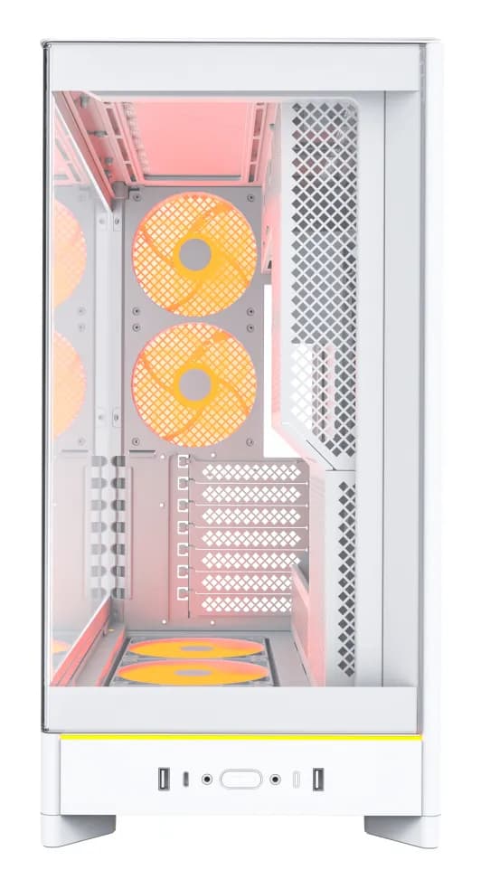 MONTECH HS02 PRO -miditornikotelo ikkunalla ja RGB-valaistuksella, valkoinen
