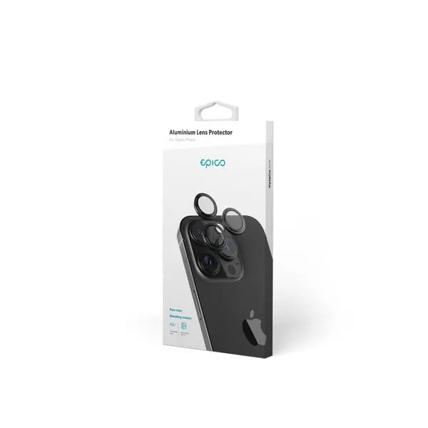 Epico Aluminium Lens, iPhone 15 Pro / 15 Pro Max -kameran linssinsuoja, Black Titanium