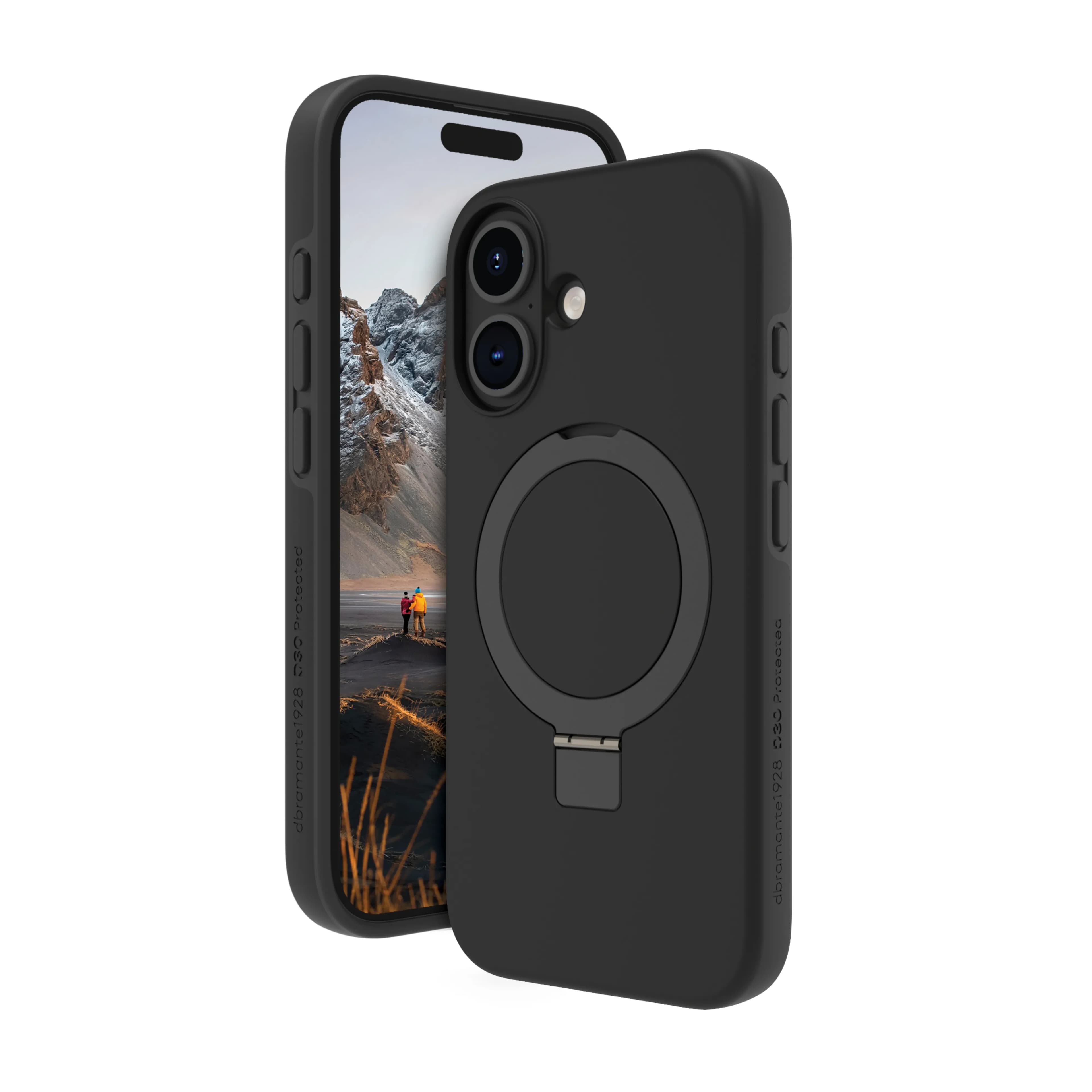 Dbramante1928 Iceland Ultra D3O MagSafe Kickstand, iPhone 16 Plus -suojakuori, Musta