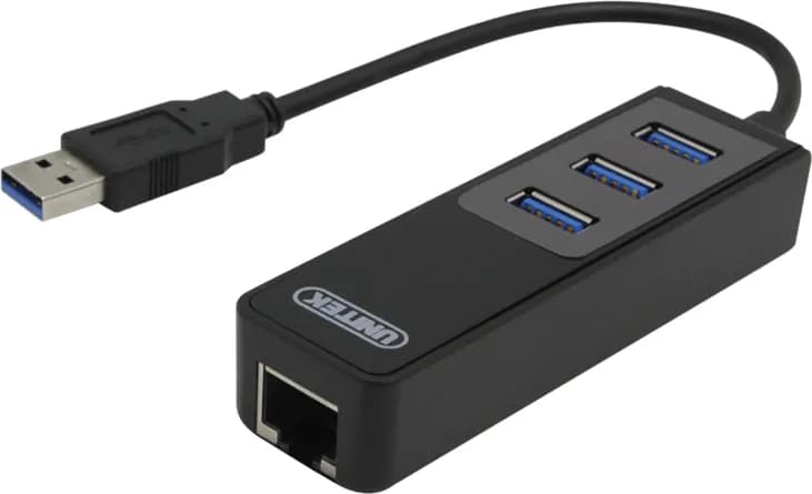 Deltaco Verkkosovitin, 1xGigabitRJ45, 1xUSB3 A ur, 3x USB3 na, musta