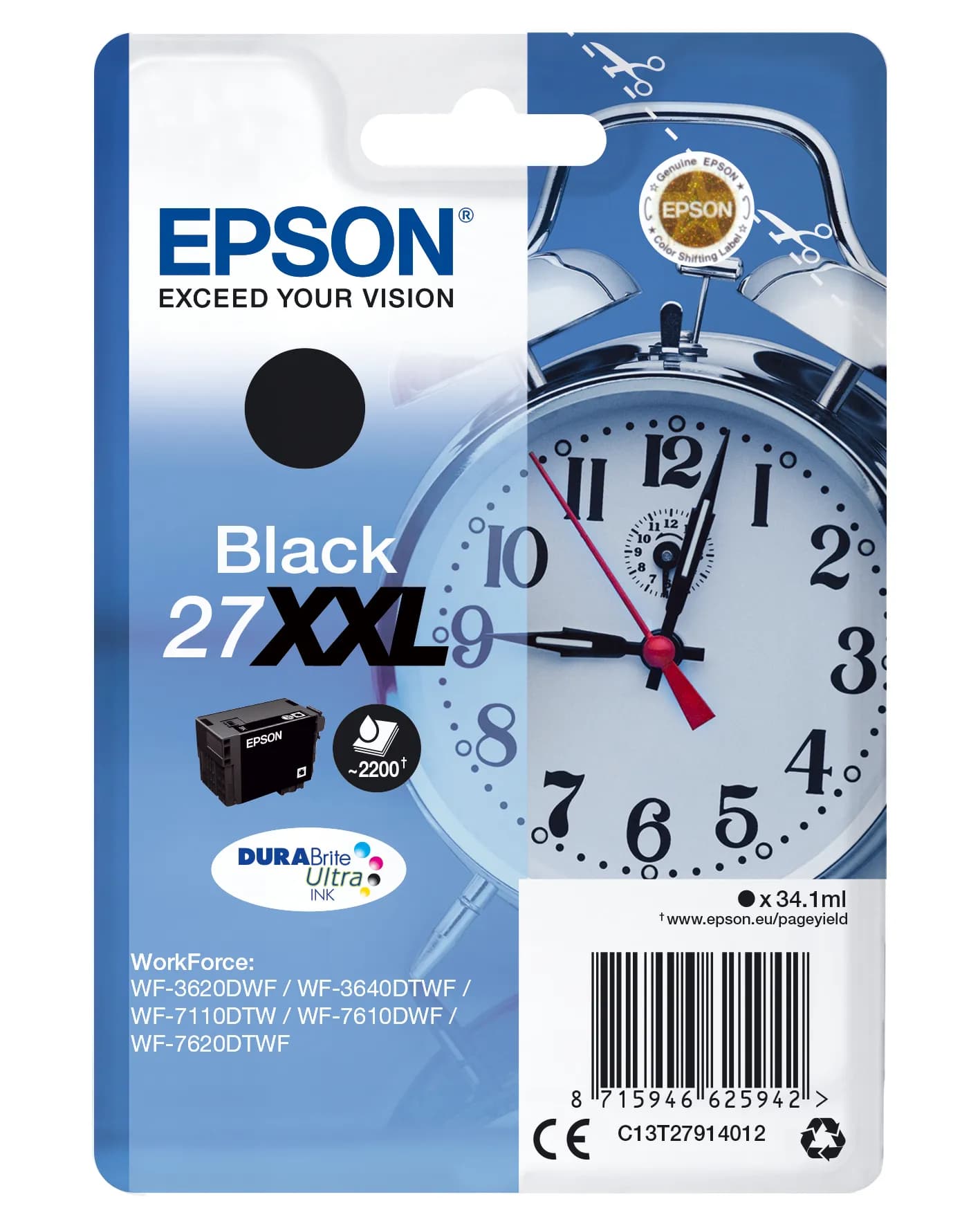 Epson 27XXL-mustekasetti, 34.1 ml, musta