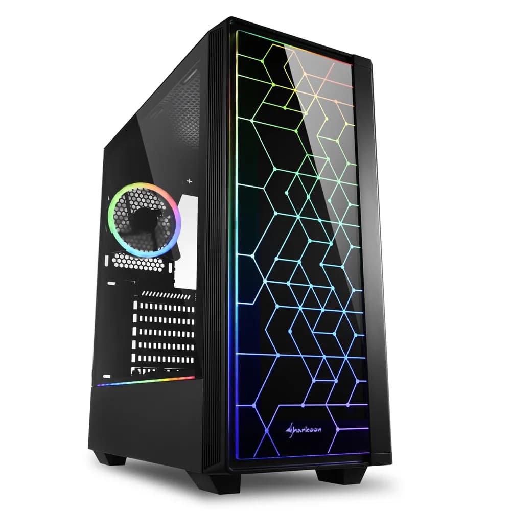 Sharkoon RGB LIT 100 -miditornikotelo RGB-valaistuksella, musta