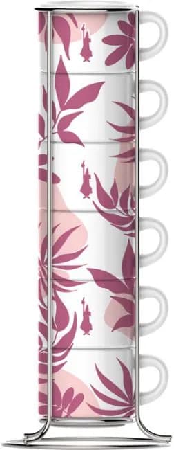Bialetti Primavera Posliiniset espressokupit telineellä Vaaleanpunainen & Valkoinen 90 ml 6 kappaletta