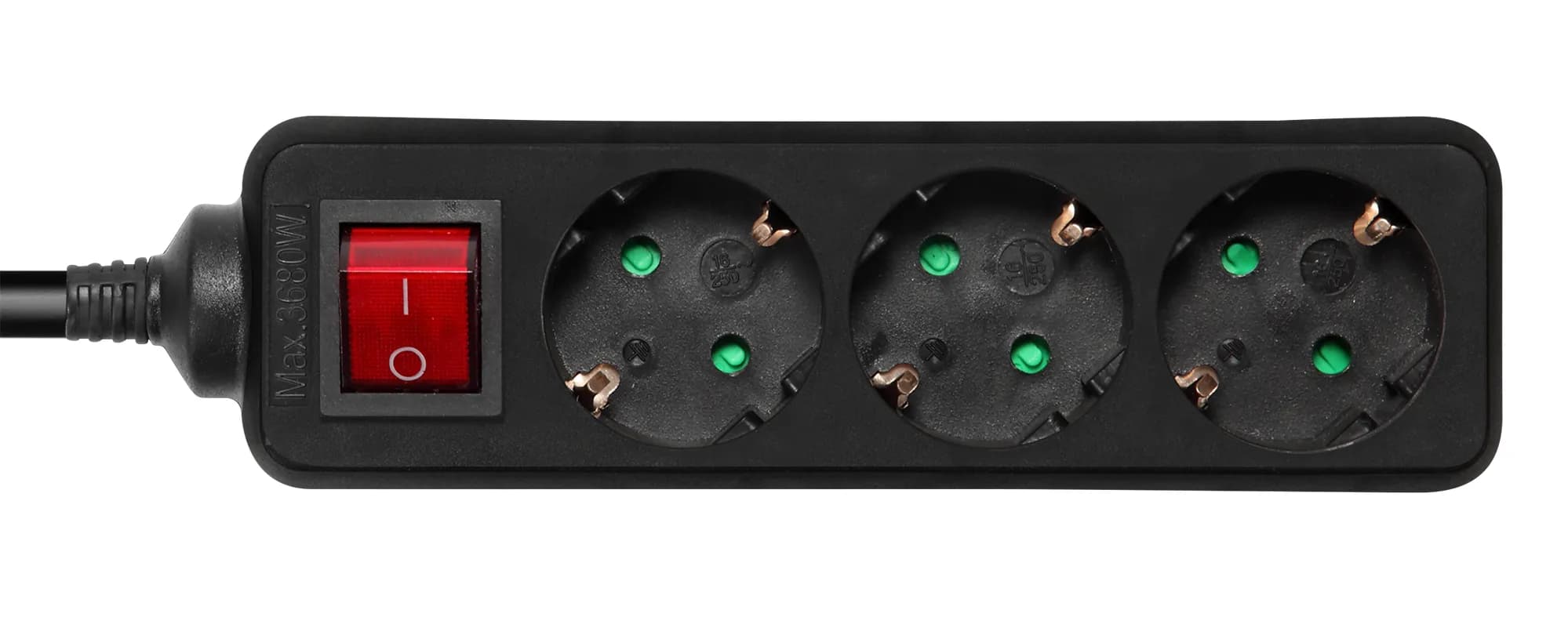 Deltaco pistorasia 3xCEE 7/3 1xCEE 7/7, jatkojohto kytkimellä 1,5m, musta