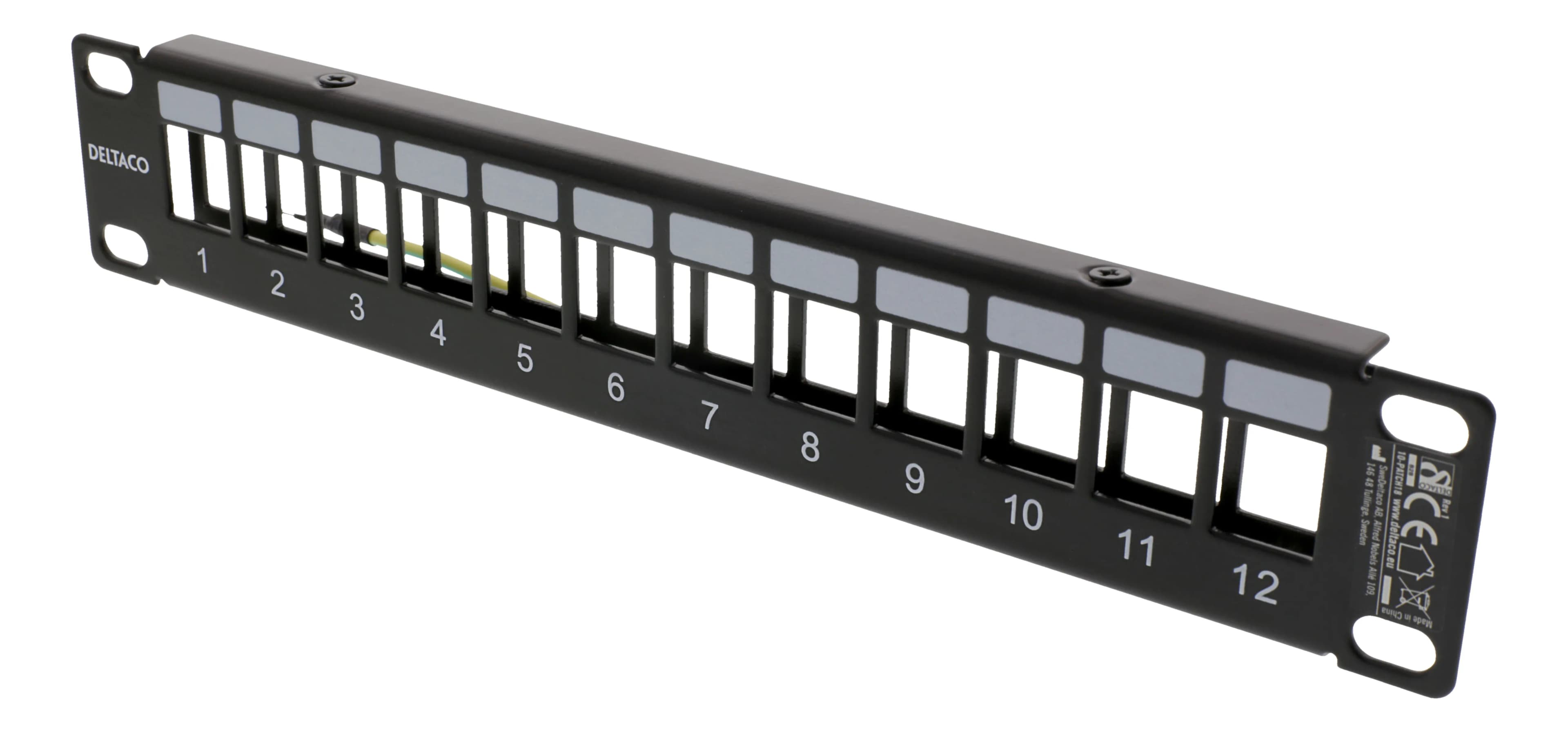10" Keystone patchpanel, 12 portar, 1U, metall, svart