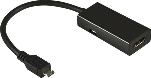 DELTACO MHL-sovitin, USB tyyppi Micro B ur - HDMI19-pin na, 0,2m,musta