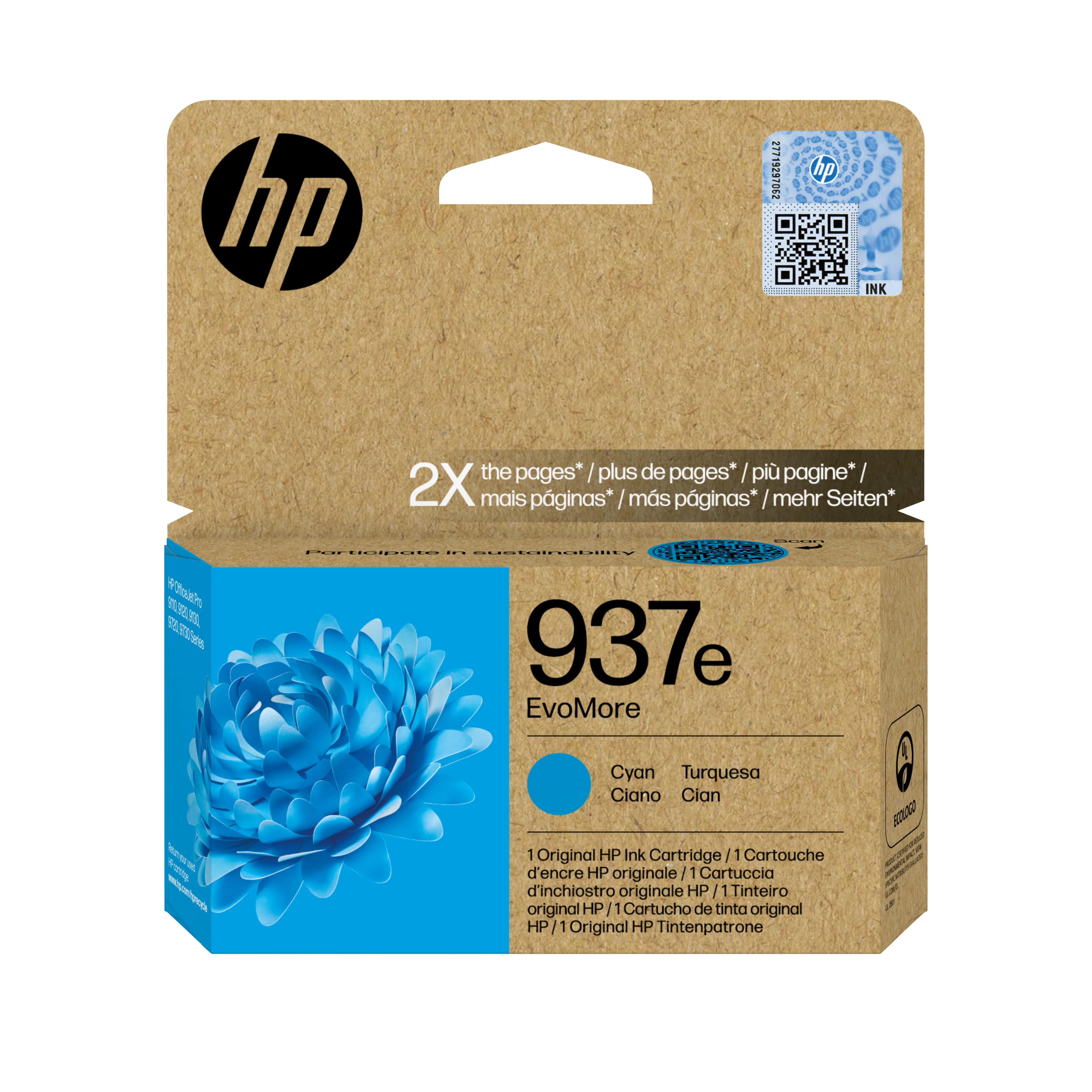 HP 937e EvoMore XL-mustekasetti, cyaan