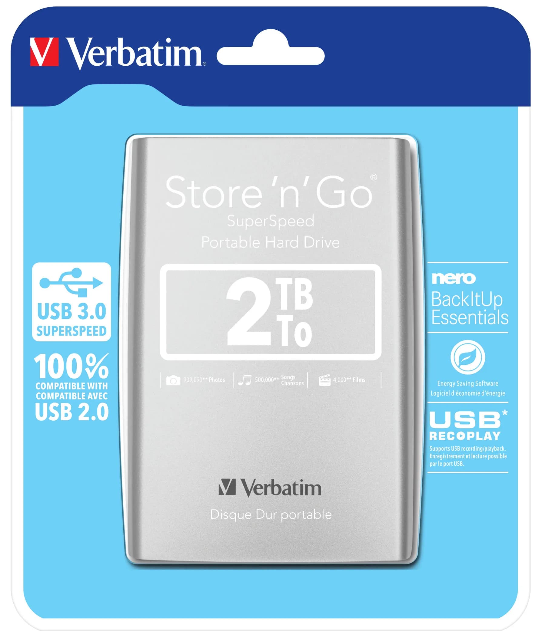 Verbatim Store 'n' Go 2 Tt 2.5" -ulkoinen HDD, hopea