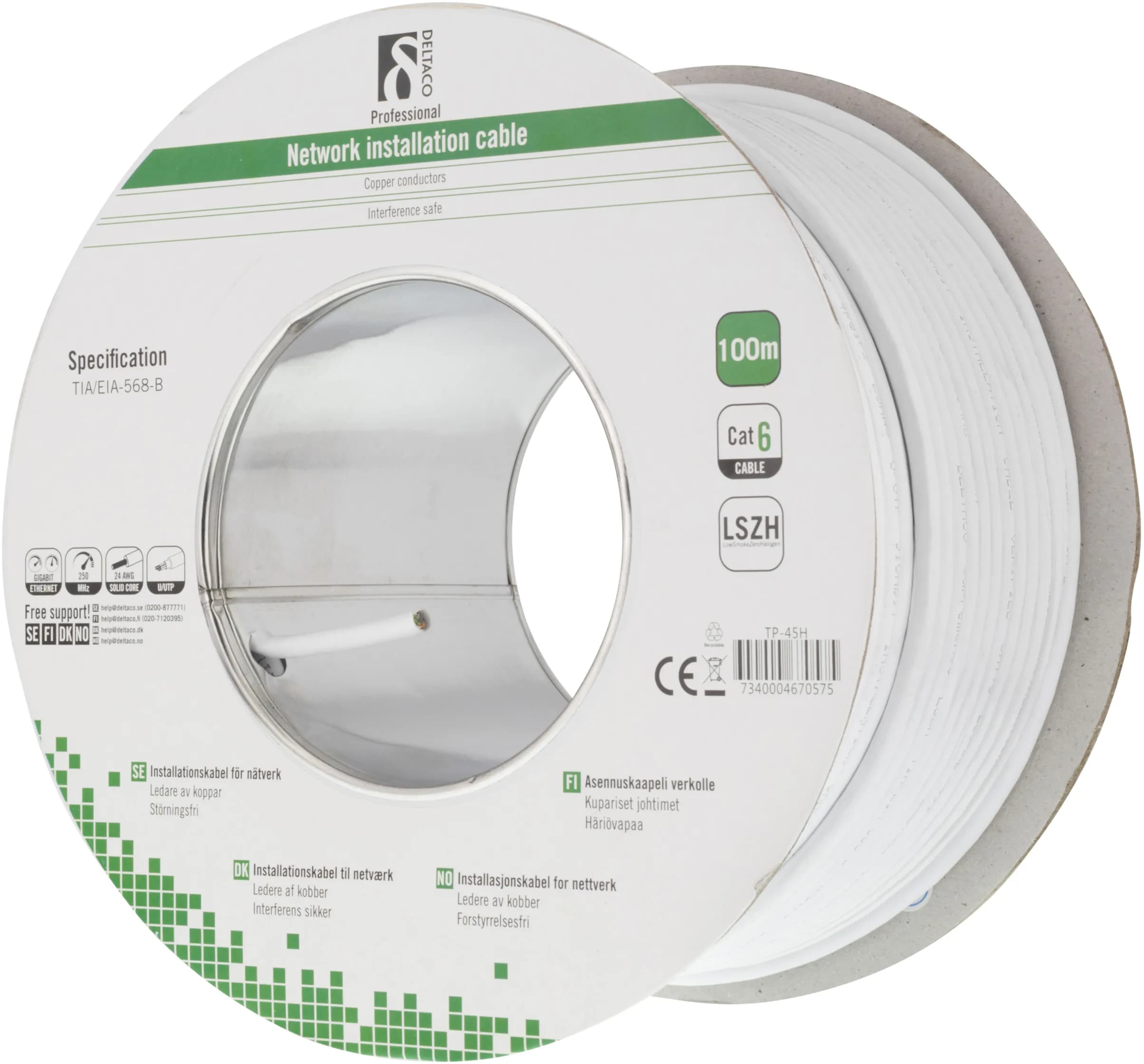 Deltaco Cat6 U/UTP 100m -verkkokaapeli, valkoinen