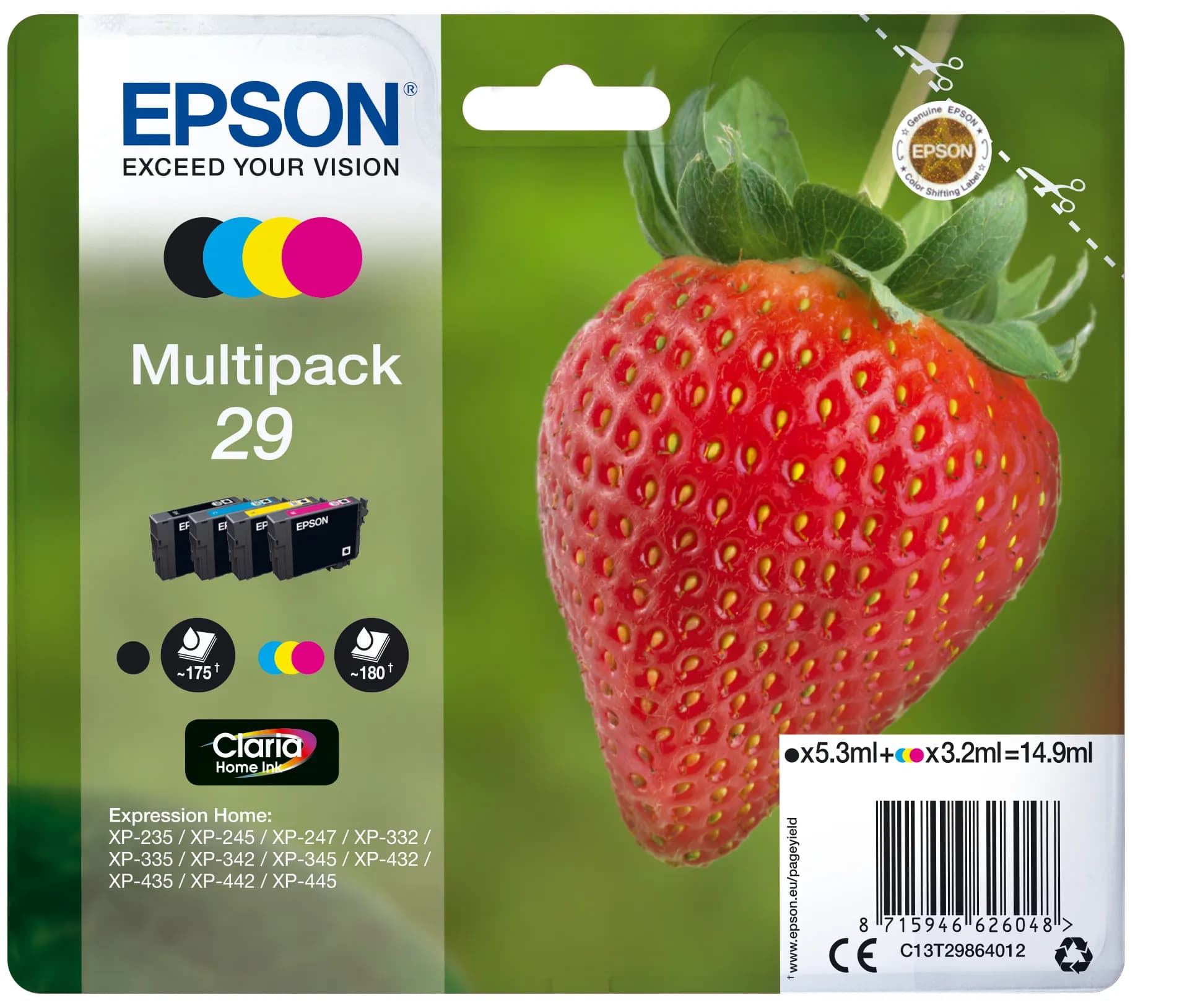 Epson C13T29864012 -mustekasettipakkaus, musta, syaani, magenta, keltainen, 4 kpl