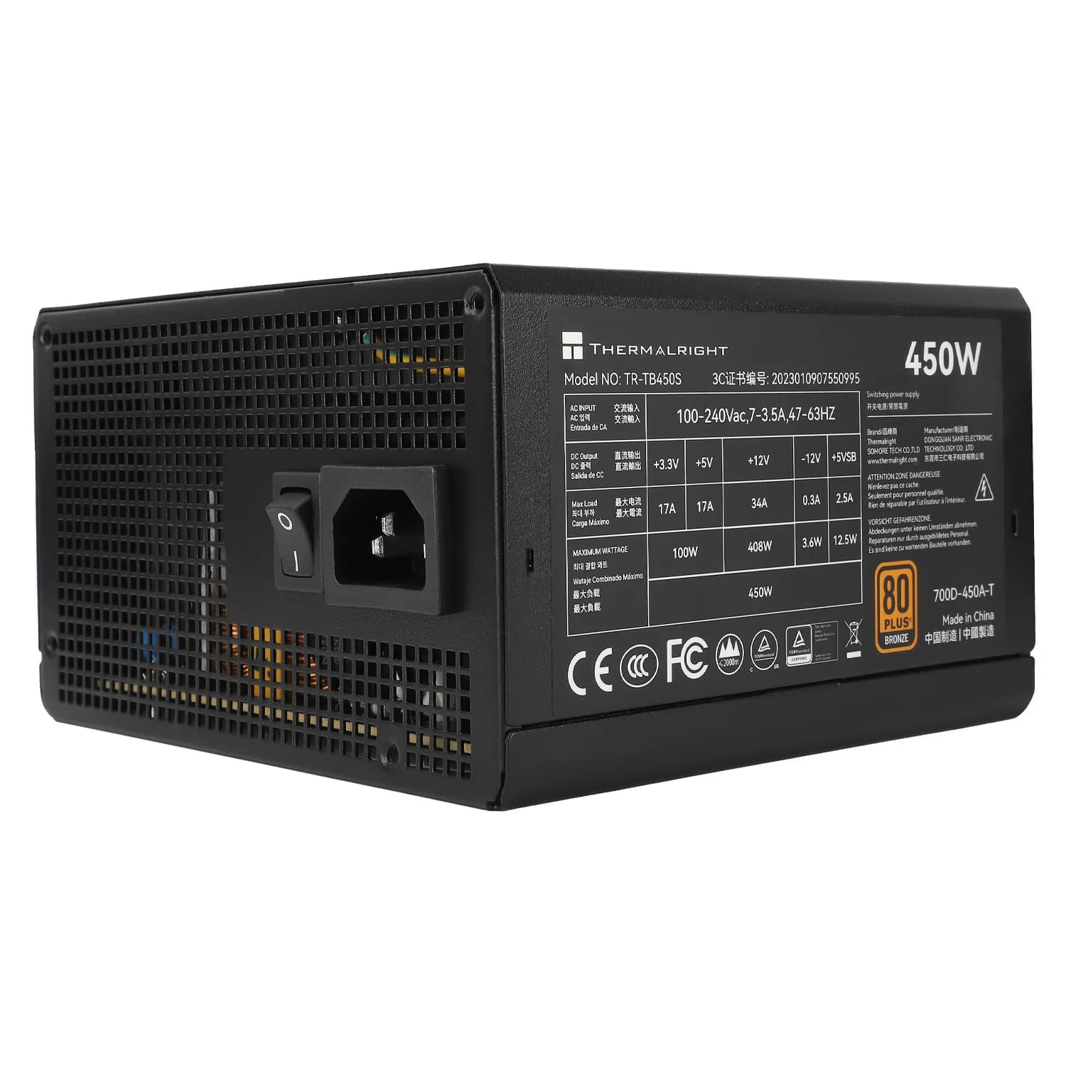 Thermalright TR-TB450S 450W -virtalähde, 80 Plus Bronze