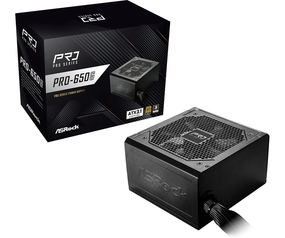 ASRock Pro Series Pro-650G 650W -virtalähde, 80 Plus Gold