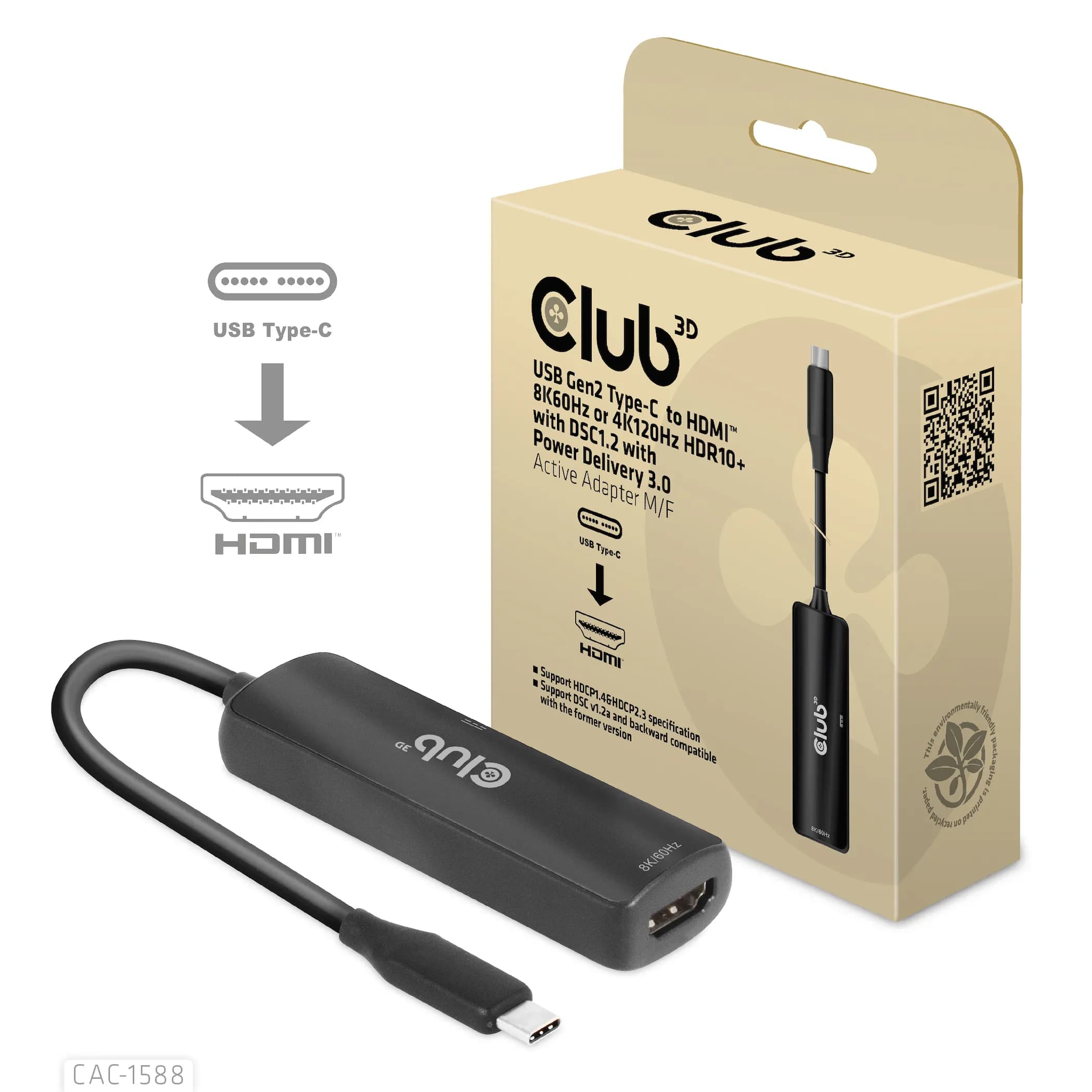Club 3D 3.2 Gen2 USB-C - HDMI + USB-C PD 3.0 -adapteri, Musta