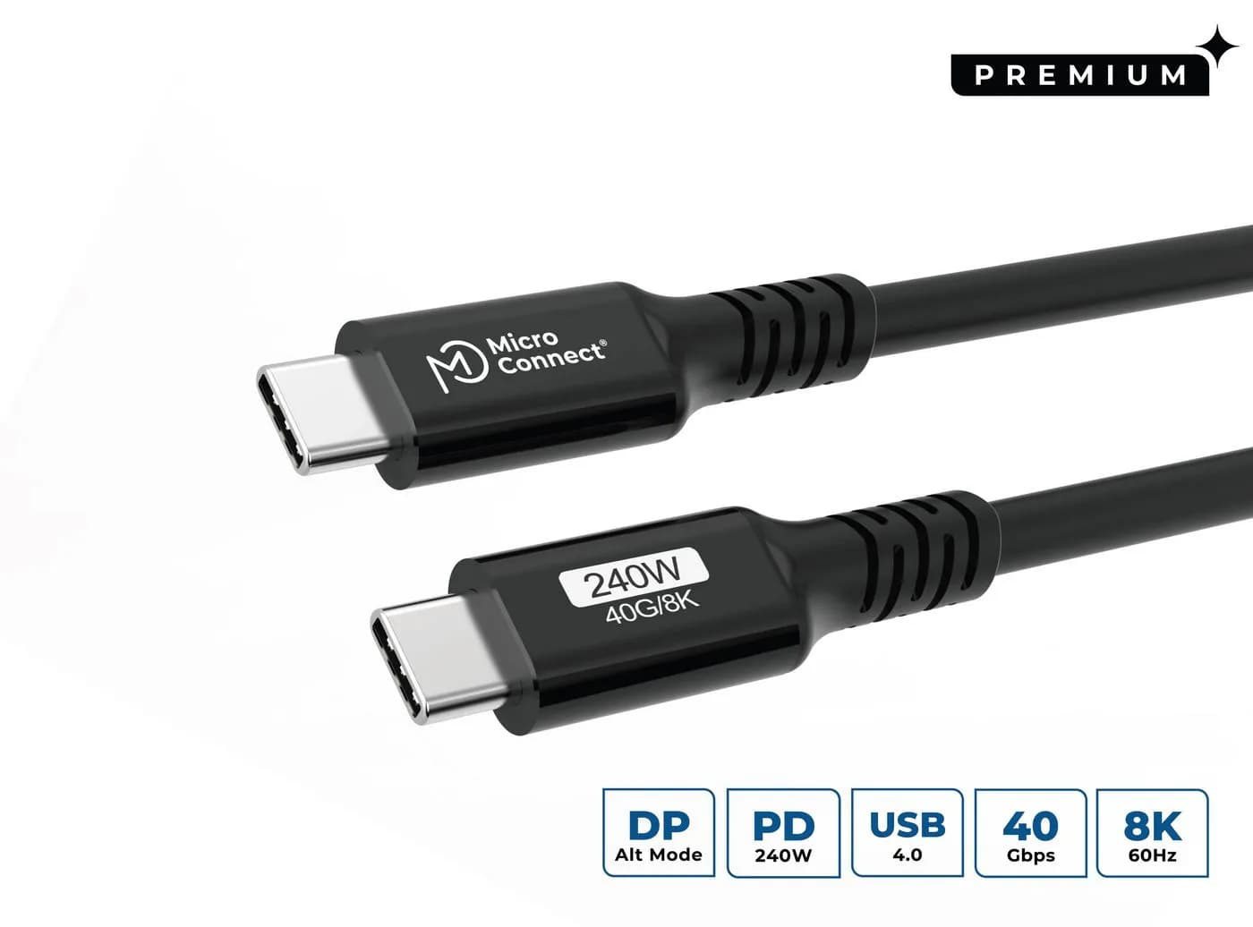 MicroConnect USB4 USB-C -kaapeli, 240 W, 0,25 m, musta