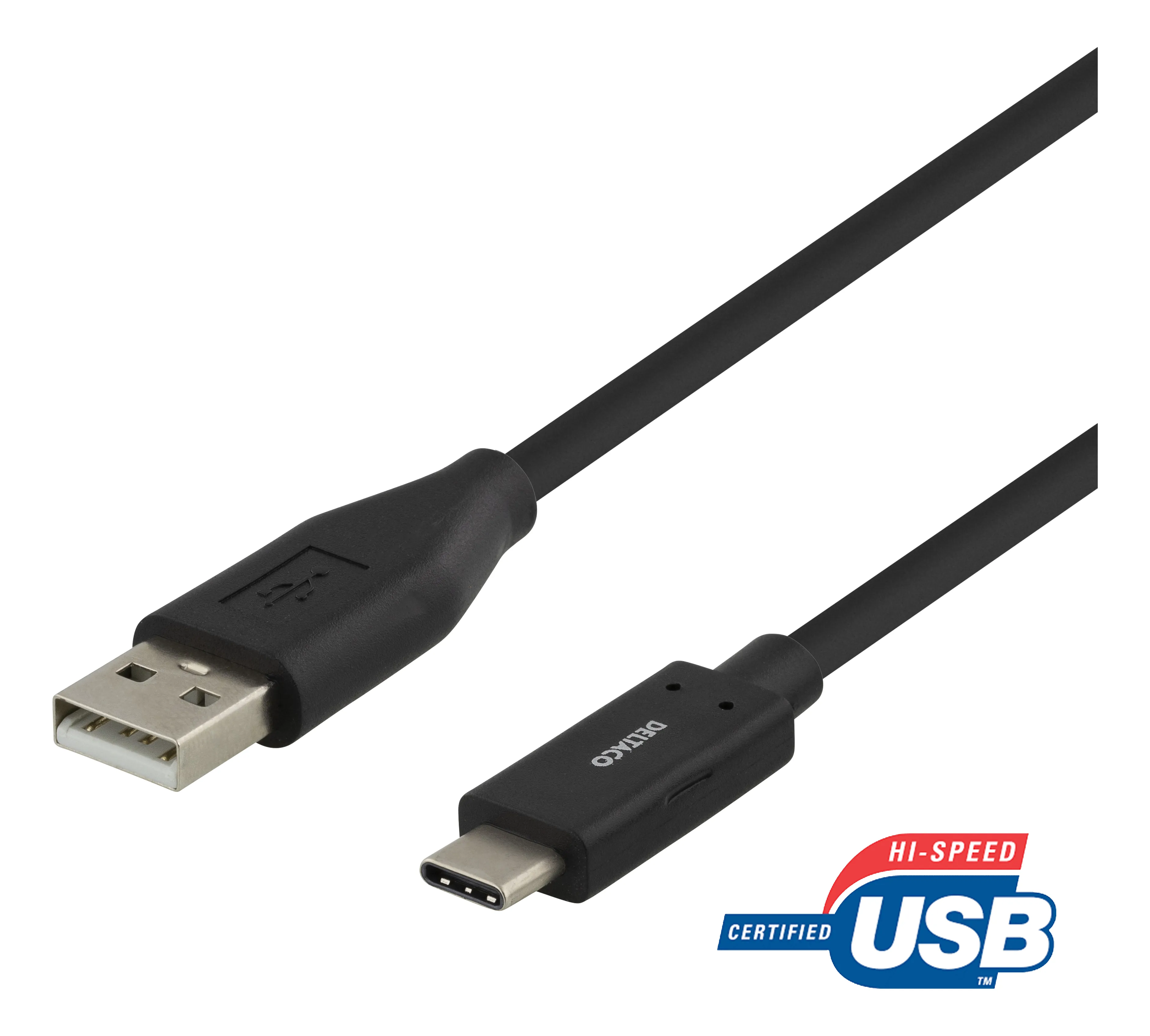 Deltaco USB-C – USB-A -kaapeli, 0,5 m, musta