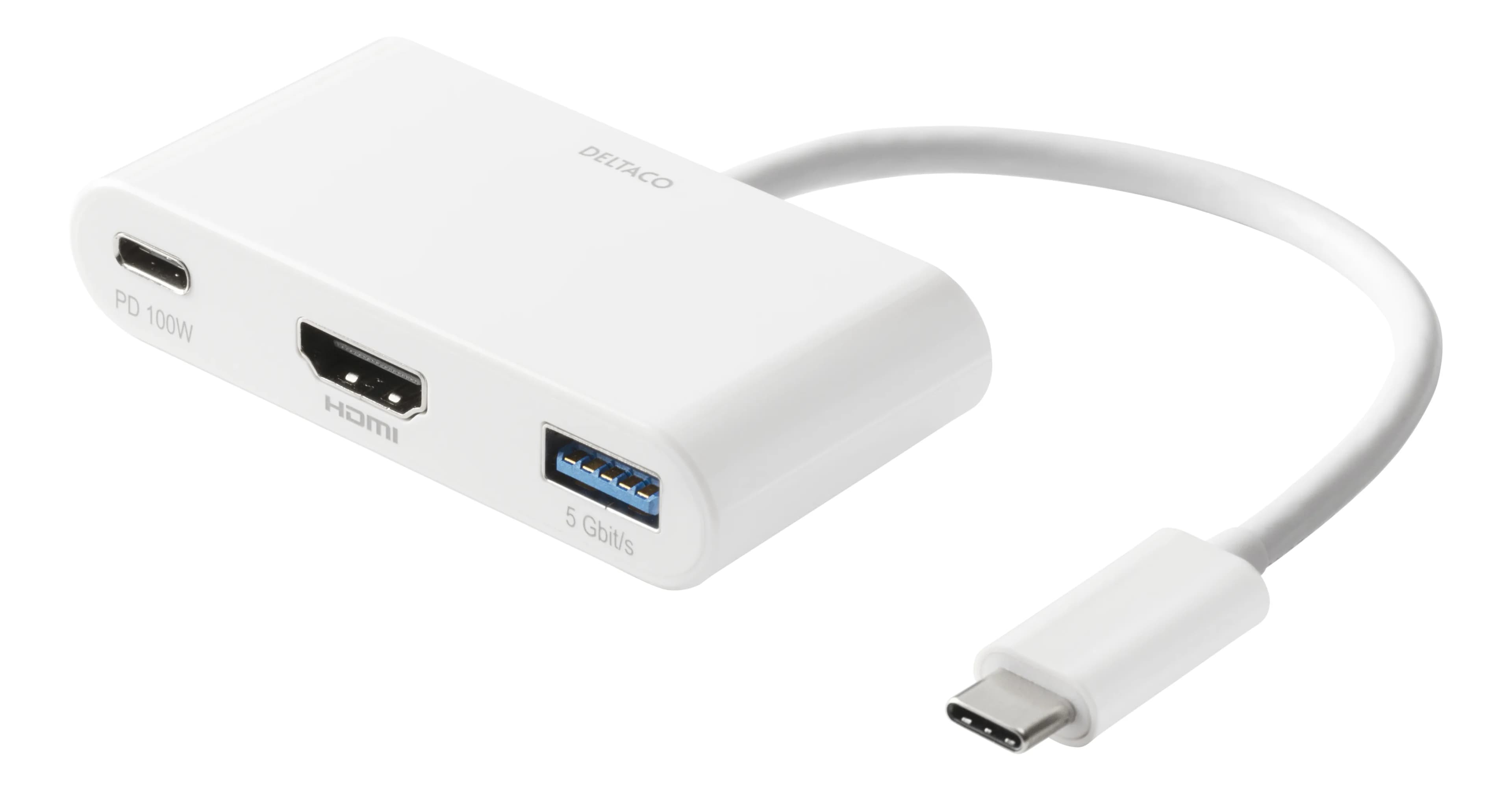 Deltaco USB-C - HDMI, USB-A, 4K 30Hz, USB-C PD 3.0 100W -sovitin