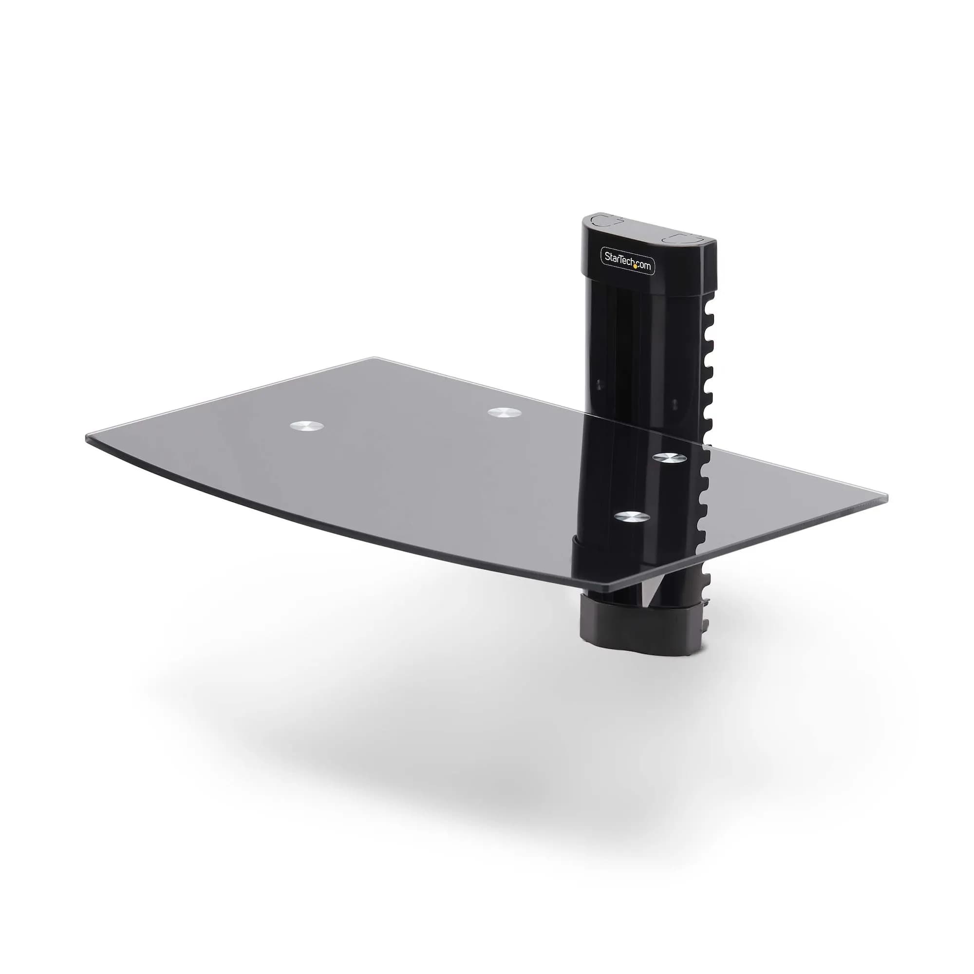 STARTECH.COM Floating Wall-Mounted AV Shelf Adjustable Height Shelf For Under TV AV Equipment Tempered Glass Shelf