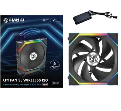 Lian Li UNI FAN SL Wireless PWM ARGB -tuuletin, nestelaakeri, 120 mm, musta