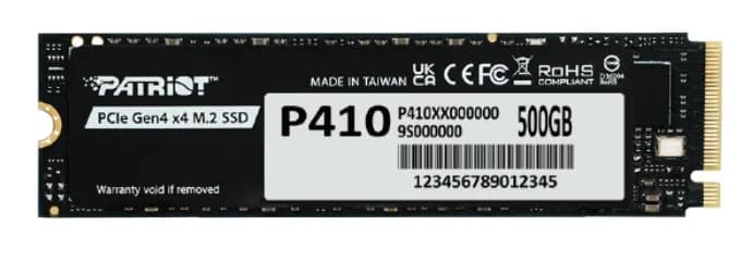 Patriot P410 500 Gt M.2 PCIe 4.0 x4 NVMe -SSD-levy, musta