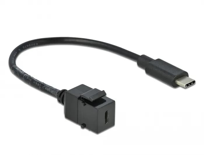 DeLOCK Keystone Module USB-C -jatkokaapeli, 0,25 m, musta