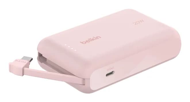 Belkin 10k PD20W Integrated USB-C Cable -varavirtalähde, pinkki