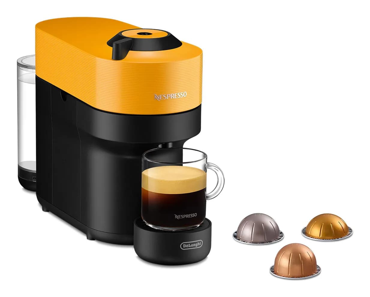 Delonghi Nespresso Vertuo Pop Mango Yellow ENV90 -kapselikone, musta, Keltainen