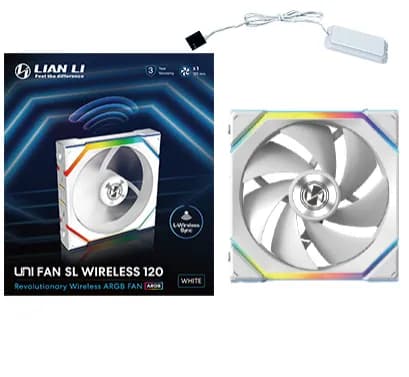 Lian Li UNI FAN SL Wireless PWM ARGB -tuuletin, nestelaakeri, 120 mm, valkoinen