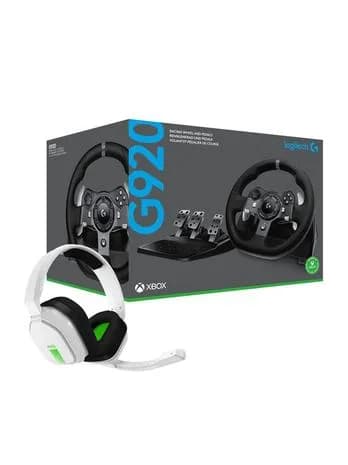 Logitech G920 Driving Force -ratti ja Astro A10 -kuulokemikrofoni -paketti, Xbox One, Xbox Series X/S, PC, Musta/Valkoinen