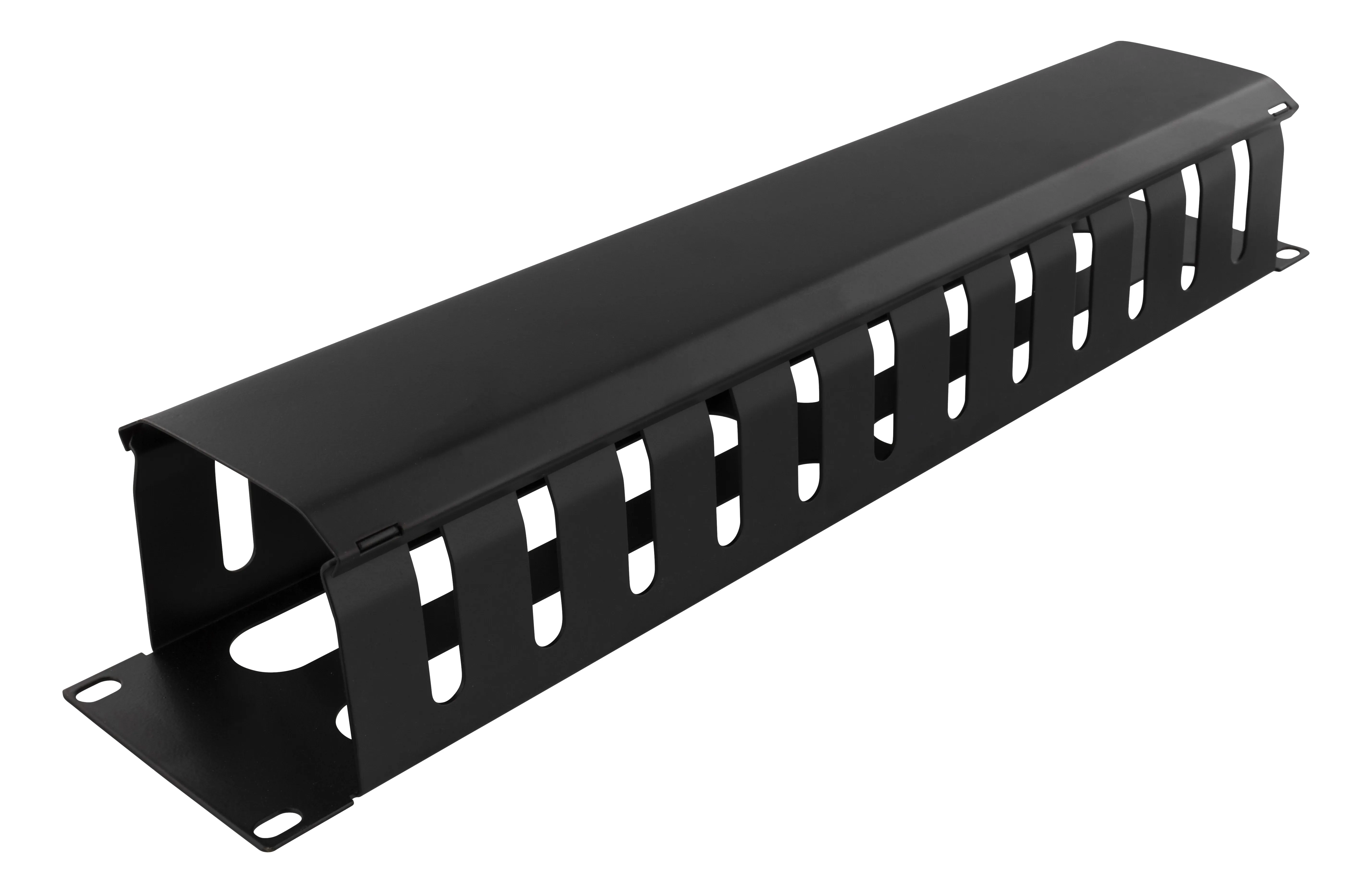 19 kabelhanterare, metall, fingerkanal och genomföring, 2U, svart