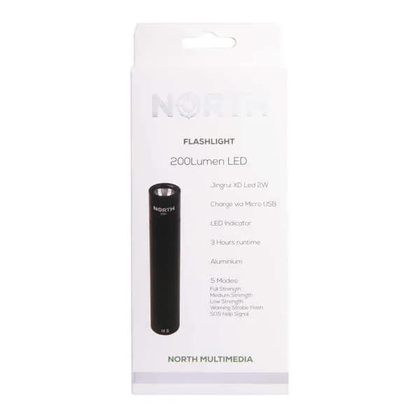 NORTH Taskulamppu 200 Lumen Musta Aluminium 2W 3450Mah