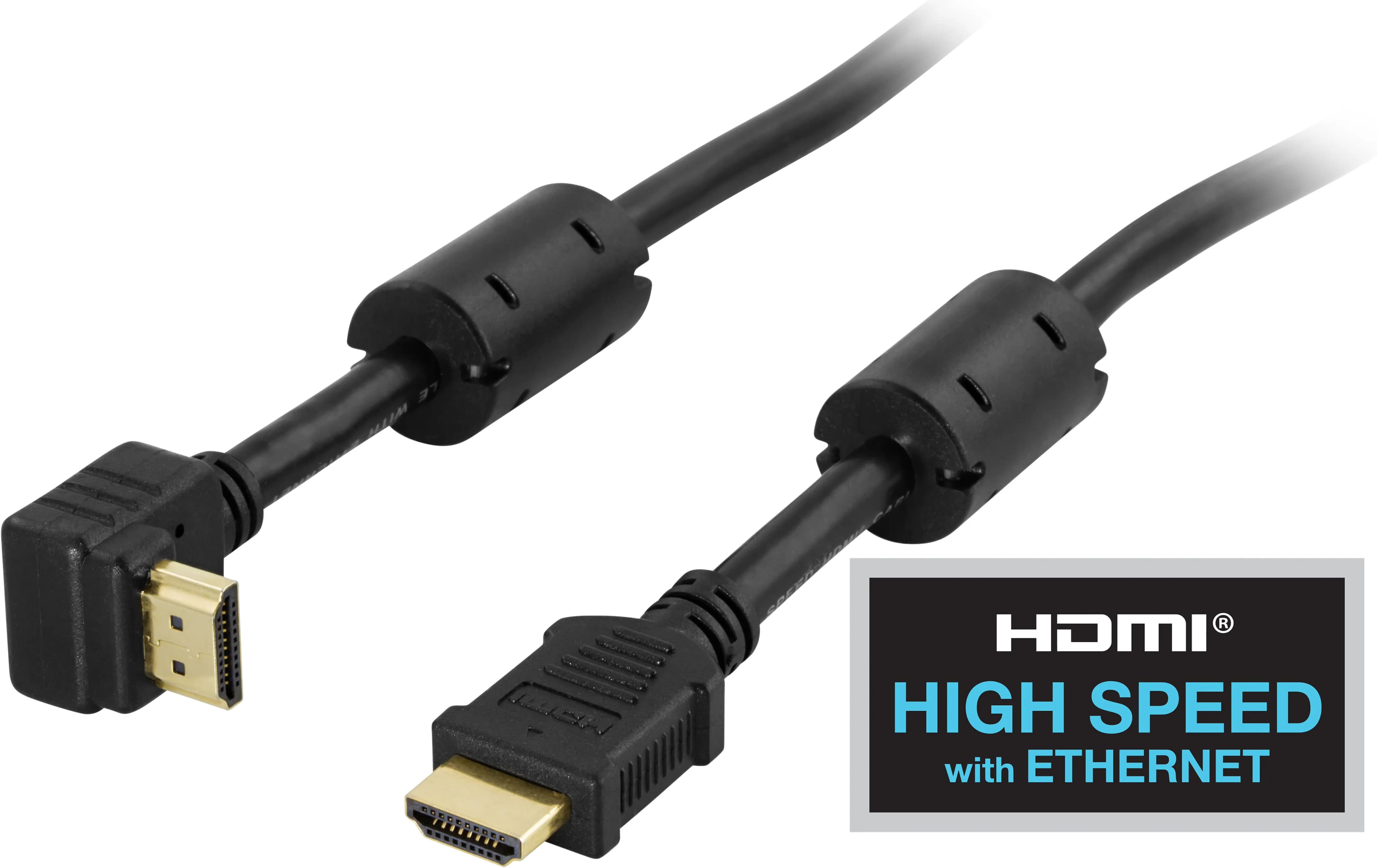 Deltaco Angled HDMI 2.0 -kaapeli jossa Ethernet, 2 m, musta