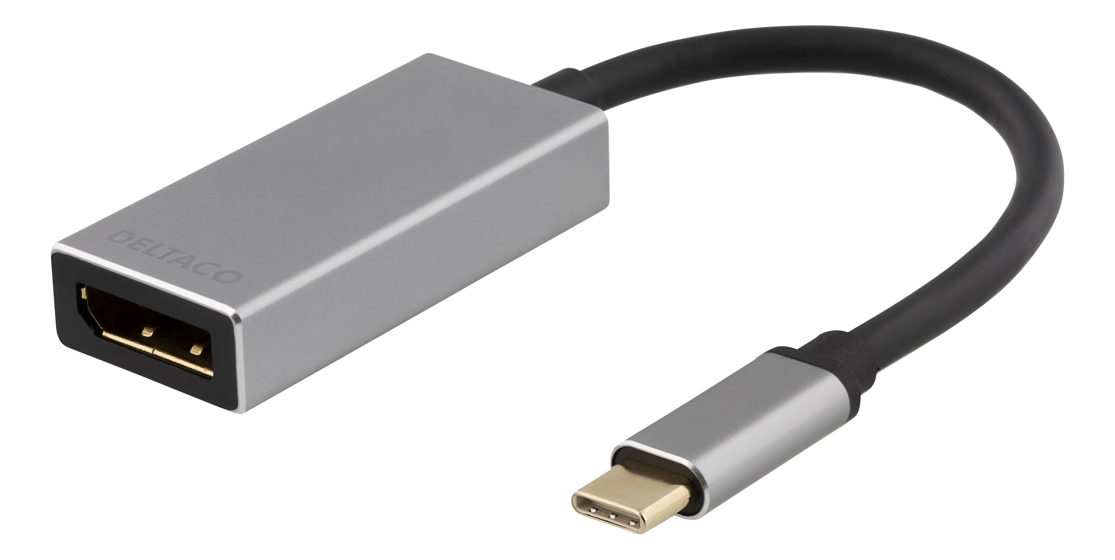 Deltaco USB-C – DisplayPort -adapteri, Musta/Hopea