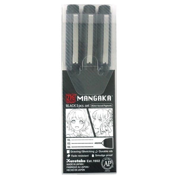 zIG Mangaka Fineliner Black 3-set 0.1+0.3+0.5