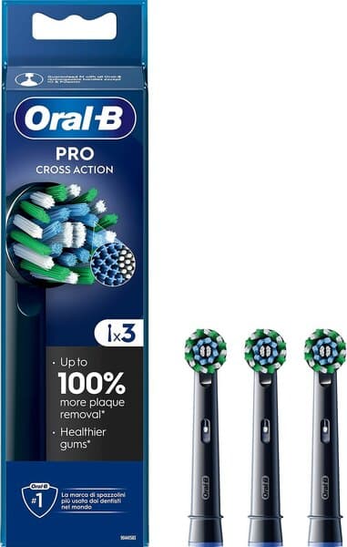 Oral-B CrossAction CleanMaximiser 3 kpl -vaihtoharjaspäät, Musta