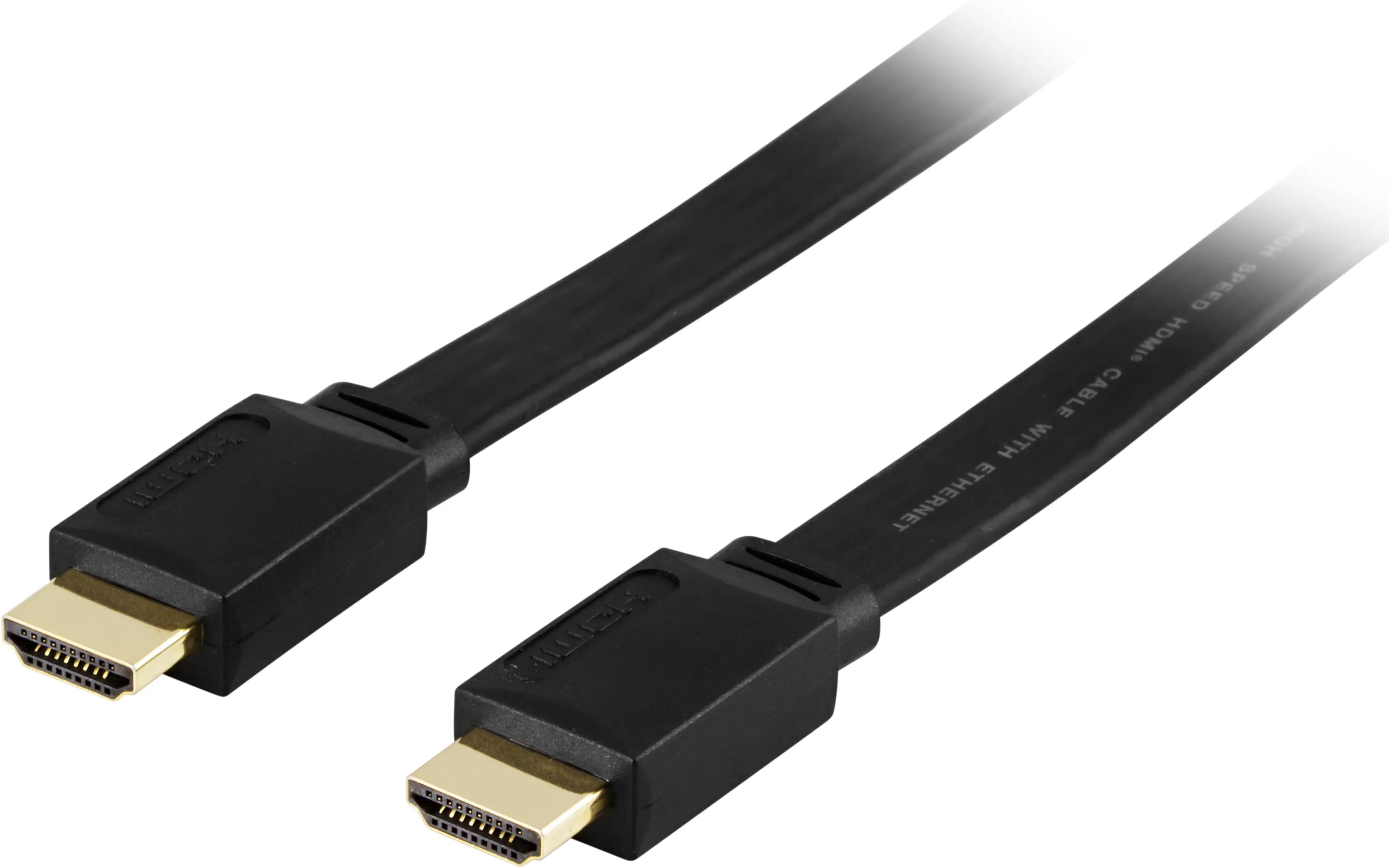 Deltaco HDMI 1.4 Flat -kaapeli jossa Ethernet, 10 m, musta