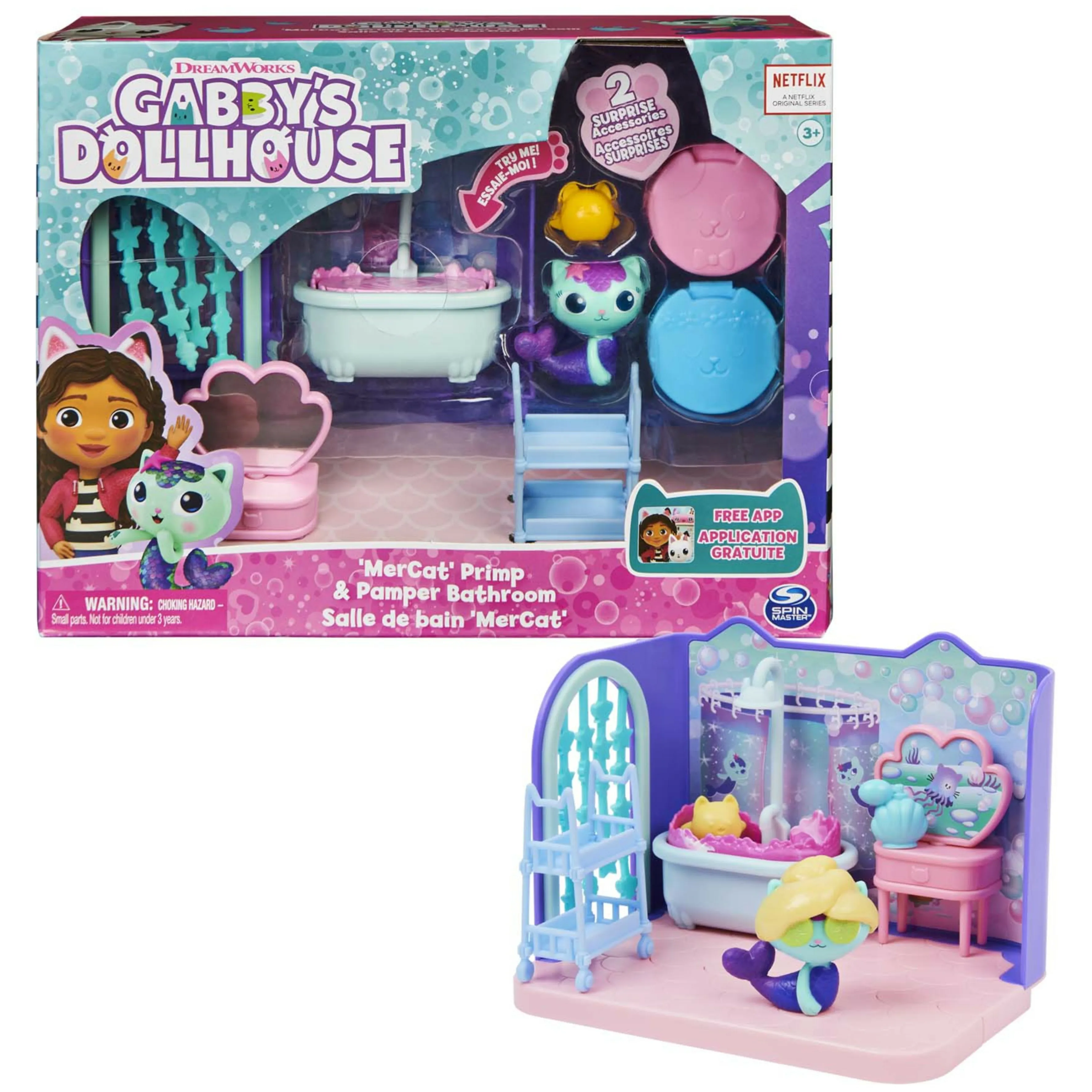 Spin Master Gabby's Dollhouse Deluxe Room Bathroom, Fig. (with a seakill figure)